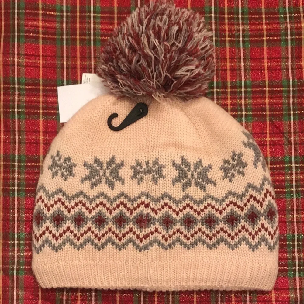 Brand New Timberland Pink Fair Isle Fleece-Lined Pom Beanie Hat